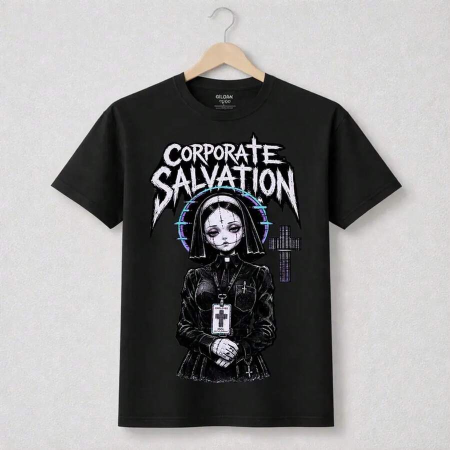[24h From DE/FR/]Cyber Goth Shirt, Corporate Salvation Nun Tee, Creepy Goth Clothes, Goth, Dark Academia Alte - A - View 1