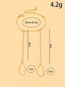 1pc Rhinestone Double Finger Connected Bracelet, Adjustable Design, Party Fashion Double Finger Back Hand Chain, Versatile Daily Wear Hand Jewelry - Gold - View 3