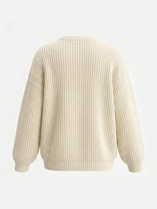 Yepolly-Pop Women Autumn Winter Chunky Ribbed Knit Sweater, Cream White Oversized Drop Shoulder Long Pullover, Casual Daily Wear - Apricot - View 9