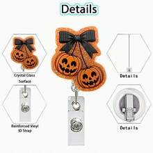 1/6pcs Halloween Ghost Acrylic Rotating Crocodile Clip Retractable Badge Reel - Multicolor - View 2