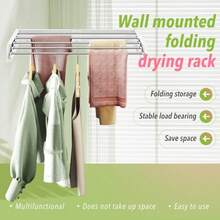 ZdwCyl - Estante de secado para ropa de pared de 32 pulgadas, plegable, soporte de pared, estante de secado para ropa, ahorrador de espacio, retráctil, plegable, color blanco - Blanco - Ver 8
