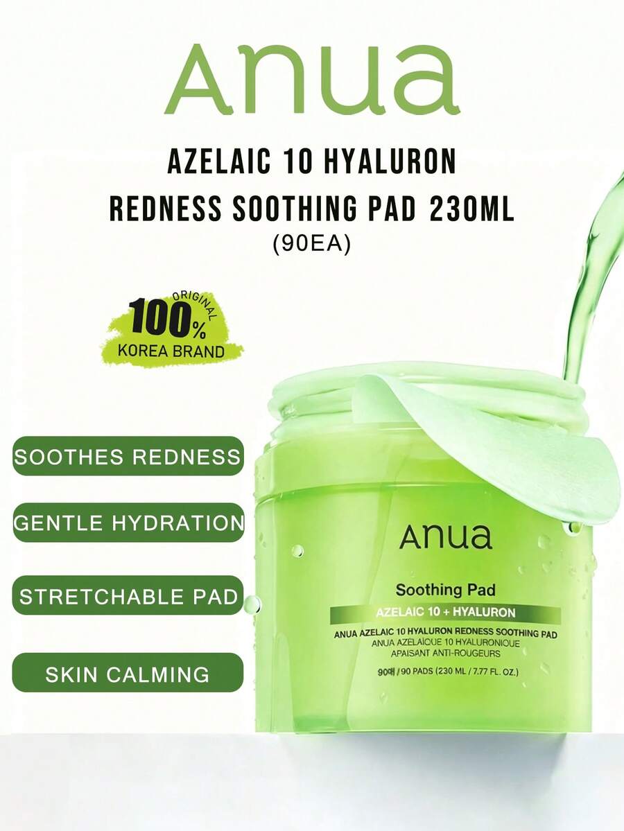 Anua Azelaic 10 Hyaluron 舒緩棉片 230ml (90片)，舒緩棉片，保濕鎮靜，溫和適用於所有膚質，長效保濕，K-Beauty，韓國彩妝，Olive Young，禮品，230ml/7.78 Fl Oz