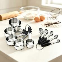 Black Silicone Handle Measuring Cup And Spoon With Clear Markings, Suitable For Dry Or Liquid Ingredients, Cooking Accessories, Baking Essentials, Modern Kitchen Tools, Kitchen Utensils, High-Quality Spoon, Dry Ingredient Spoon - Black - View 8