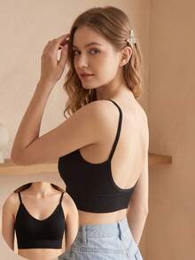 Women's Seamless Sports Bra, Shock-Absorbing Push-Up Design, Running & Yoga Bra, Backless Thin Cup, Wire-Free - Black - View 1