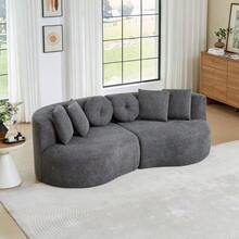 Two-Piece Modular Curved Chenille Sofa In Anthracite, Armless, Cashew-Shaped - Grey - View 6