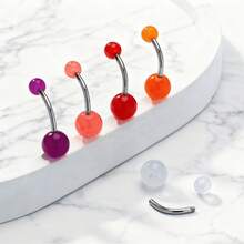 6pcs/9pcs/1.6mm/14G Glow-In-The-Dark UV Navel Rings Tongue Studs Belly Rings Tongue Rings Nipple Rings Navel Rings Glow-In-The-Dark Ball Navel Rings Navel Studs - Multicolor - View 5