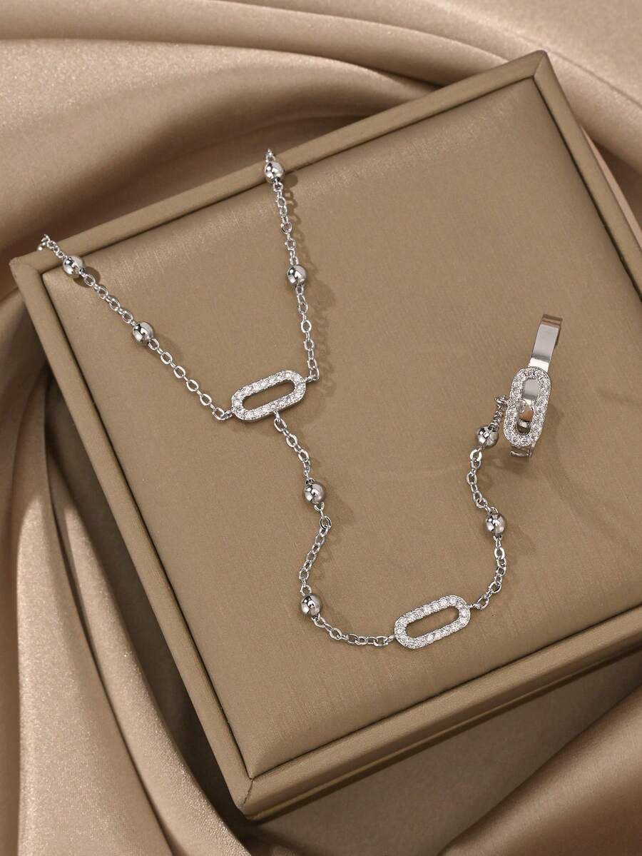 Silver Stainless Steel Minimalist Finger Chain, Elegant Mother's Gift, Suitable For Daily, Party, Formal Occasions, Adjustable Finger Jewelry For Women, Perfect For Dating, Vacation, Anniversary, Birthday Gift, Women's Fashion Accessory - Silver - View 1