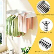 GALASALA Tendedero Retractil Pared, 5 Niveles Ampliable 80cm, Plegable 30kg Tendedero Plegable para Ropa, Admite secado plano y perchas, fácil de guardar, ideal para interior y exterior - Blanco - Ver 4