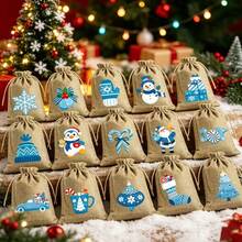 1/10/15/30pcs Linen Drawstring Bags With Blue & White Christmas Patterns - Reusable Suitable For Gift Wrapping, Storage, Fireplace Hanging Decorations, Party Favors, New Year Gifts - Multi- For, Events, Gift Wrap Storage - Multicolor - View 2