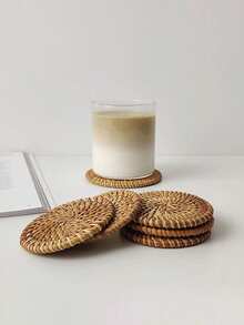 1pc/5pcs Round Woven Rattan Heat-Resistant Coasters, Heat-Resistant Pot Mats, Suitable For Kitchen And Dining Room. Wooden Storage Tea Set Accessories, Suitable For Valentine's Day, Wedding, Birthday And Other Occasions. - Multicolor - View 4