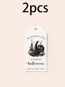Custom Halloween Gift Tag, Spooky Personalized Greeting Card For Party Favor Bags And Gift Wrapping, Customized Witch Ghost Message Tag, Customizable Text Holiday Favor Label For Family, Friends, Trick Or Treat, Fall Party Gifts - Style a - View 9