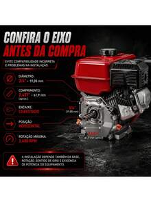 Motor a Gasolina Branco B4T-7.0L 7CV 212cc 4 Tempos com Polia Alumínio 2 Canais Eixo 3/4 - Vermelho - Visão 5