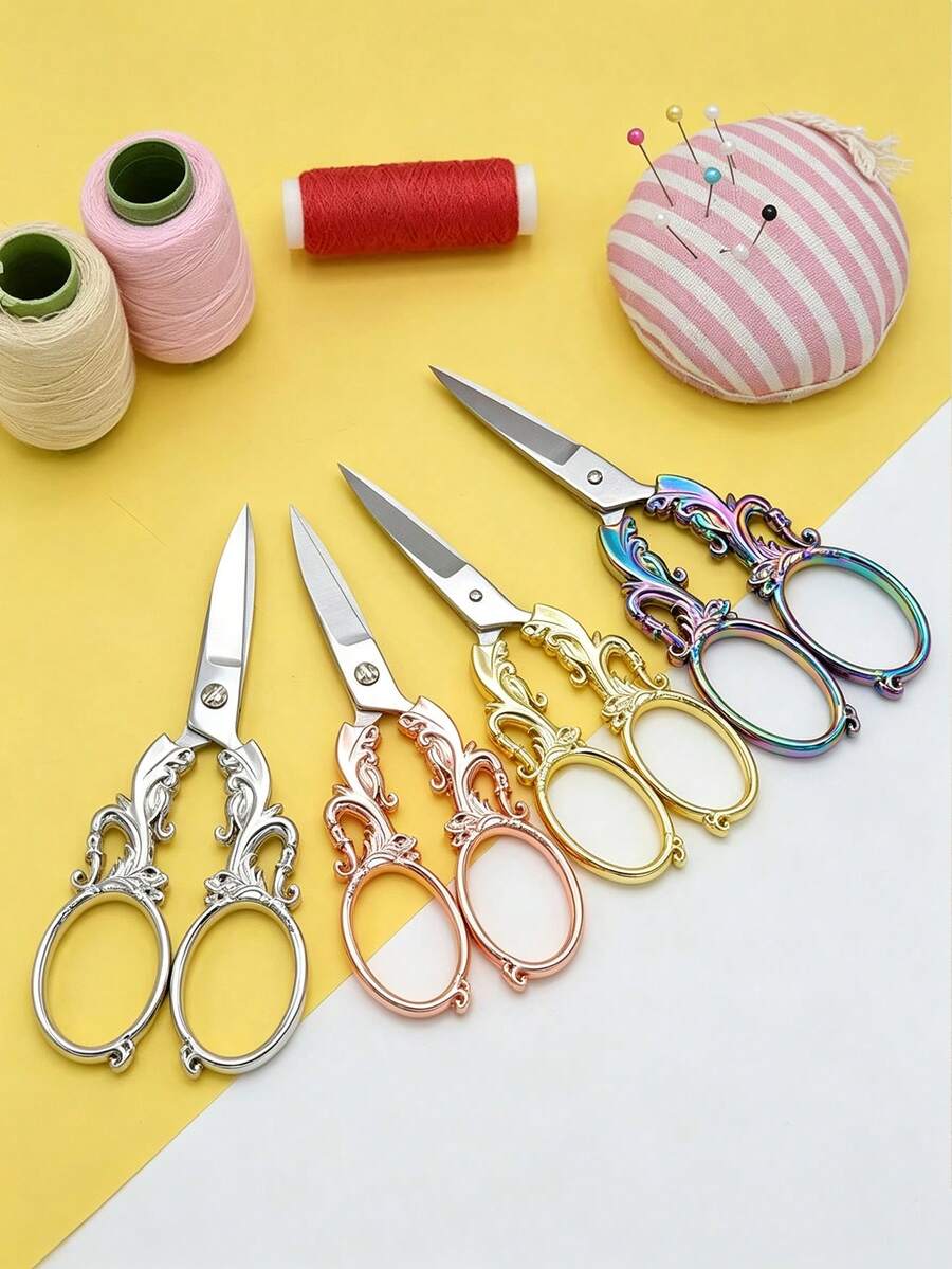Vintage Carved Craft Scissors With Butterfly Silk Tassel, Sharp Stainless Steel Blade, Decorative Metal Handle, Suitable For Sewing, Cross Stitch And DIY Projects, Elegant Traditional Keepsake For Embroidery And Needlework Enthusiasts - Multicolor - View 1
