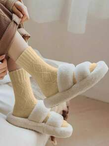 3/5 Pairs Of Random Ladies Socks In Winter Solid Color Soft, Warm And Simple Retro Stockings, Suitable For Daily Wear At Home. - Multicolor - View 5