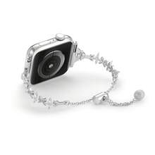 1pc Women's Butterfly Rhinestone Steel Watch Band, Adjustable With Extension Chain, Diamond Pendant Decoration, Compatible With Apple Watch All Sizes S10-SE Ultra, Jewelry Style Bracelet Band - Silver - View 2