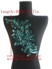 XDH2490 3D 刺繡珠片花飾，適用於婚紗、新娘禮服和舞台服裝，DIY花邊網面刺繡花朵貼片，尺寸：39CM X 16CM - 綠色 - 查看 6