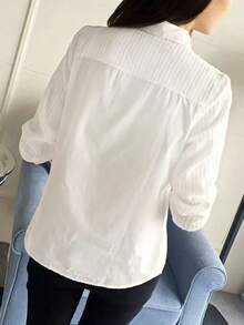 Autumn New White Long Sleeve Student Versatile Minimalist Patchwork Unique Blouse Back To School Elegant White Woven Shirt Summer - White - View 3