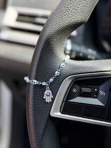 1 Peça Decoração de Volante com Olho Grego Prateado, Acessório de Volante Personalizado, Decoração de Interior de Carro - A - Visão 4