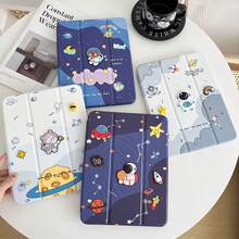 1pc Blue Astronaut Bear Space DIY Sticker 3-Fold Flip Cover PU Leather Case With 3-Fold Stand Function And Pen Slot, Suitable For All Models - Blue - View 8