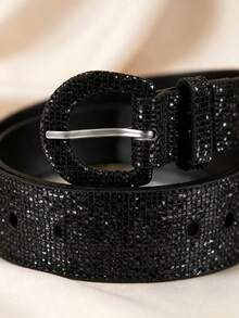 APLCSEY 1pc Fashion Rhinestone Decor Women's Belt - Black - View 4