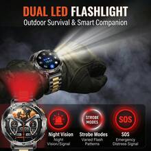 KENPANG 1400mAh Battery Men's Sports Smart Watch, Built-In Red & White Dual-Color LED Flashlight, IPX8 Waterproof, 100+ Sports Modes, Call & Answer, Message Notifications, 24-Hour Health Monitoring, 200+ Watch Faces, Sleep Tracking, Men's Fitness Tracker - View 5