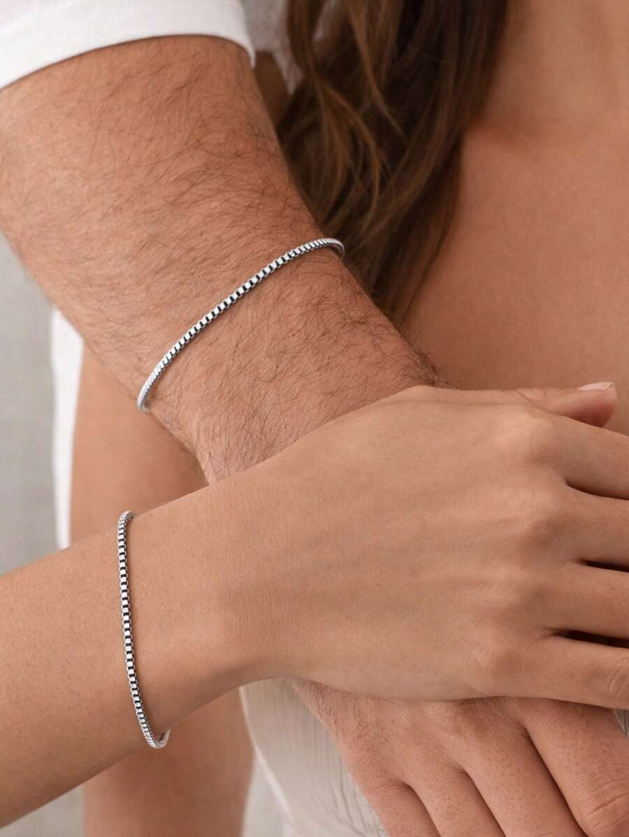 FORVER QUEEN 1PC Sterling Silver Box Chain Bracelet For Men 2mm Box Chain Link Braclets Silver Jewelry Gift For Men Women - Box Chain Bracelet - View 1