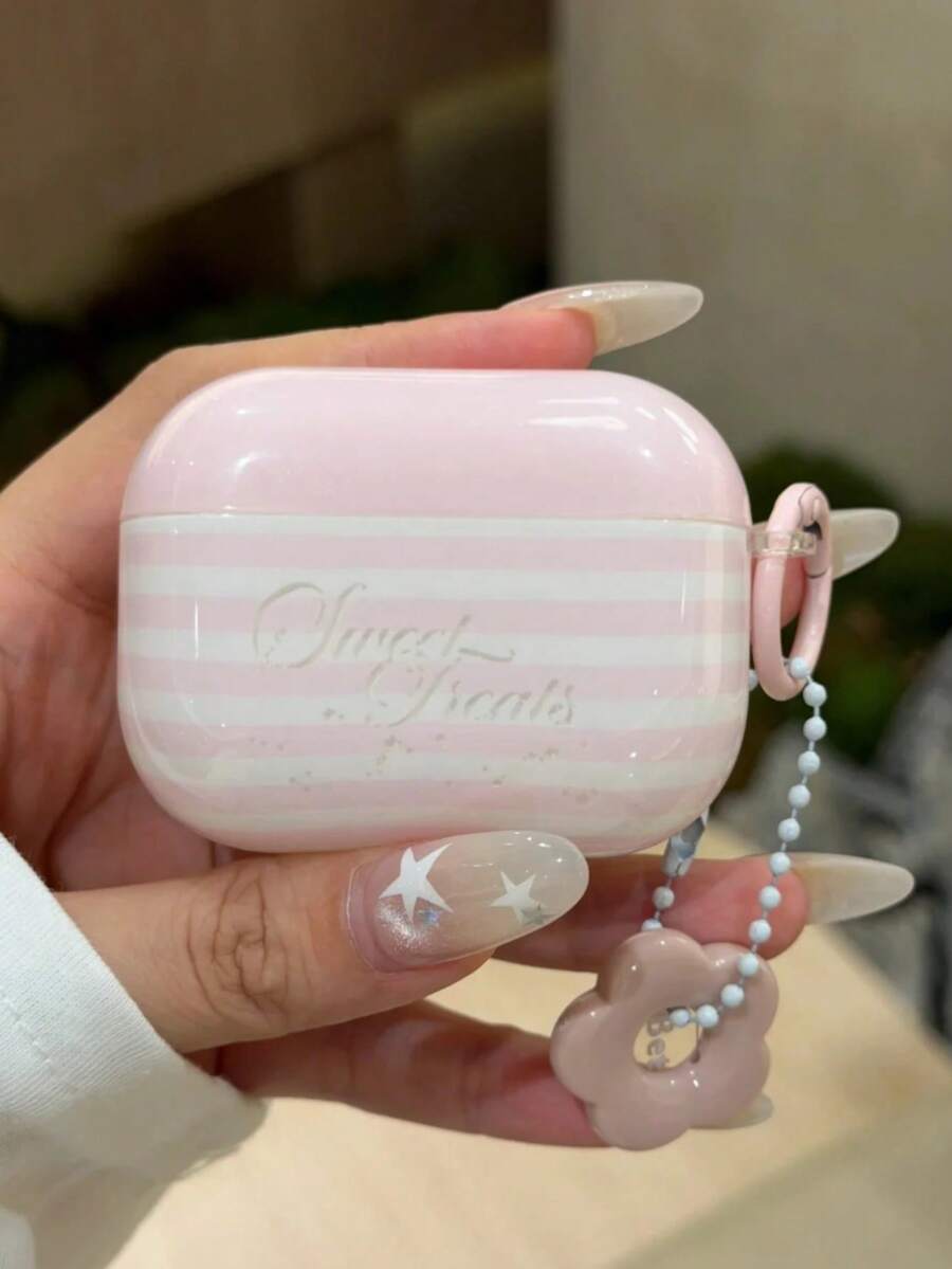 Ins-Style Pro 3/2/3/4 Protective Case, 4 Korean Minimalist Pink Striped English Wireless Bluetooth Apple 1/2 Earphone Cover, Silicone 5 Women's - Baby Pink - View 1