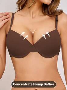 Women's Solid Color Minimalist Underwire Supportive Bra - Brown - View 3
