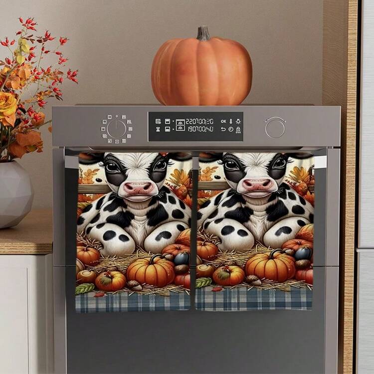 2/4/48pcs Autumn Series Small Flower & Cow Harvest Pattern Printed Kitchen Towels - Ultra Soft, Highly Absorbent Polyester Dish & Hand Towels, Perfect For Holiday Decor, Kitchen Decor, Party Decor. - Multicolor - View 13