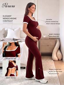 Parara Maternity Jumpsuit, Comfortable Short Sleeve Casual Jumpsuit, Fashionable Athleisure, Daily Wear, And Home Wear Summer Red - Red - View 1