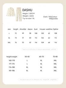 Gongdie 2pcs/Set Couple Men's Pajama Set, Spring/Autumn Cream White Soft Cotton Loungewear, Vertical Stripes & Dachshund Print - Beige - View 7