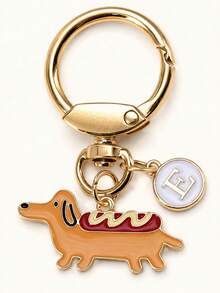 Llavero personalizado minimalista de perro salchicha dorado, anillo giratorio dorado, regalo para hombres, decoración de bolso, regalo para amantes de los perros, llavero, anillo de llaves, accesorio de bolso, regalo de cumpleaños - perro salchicha amarillo - Ver 2