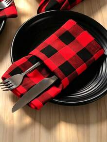 6/12/120PCS Modern Minimalist Christmas Plaid Napkins, Reusable, Washable, Suitable For Parties, Banquets, Restaurants, Kitchens, Cafes, Dining Table Decor - Multicolor - View 3