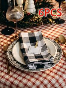 6/12/120PCS Modern Minimalist Christmas Plaid Napkins, Reusable, Washable, Suitable For Parties, Banquets, Restaurants, Kitchens, Cafes, Dining Table Decor - Multicolor - View 14