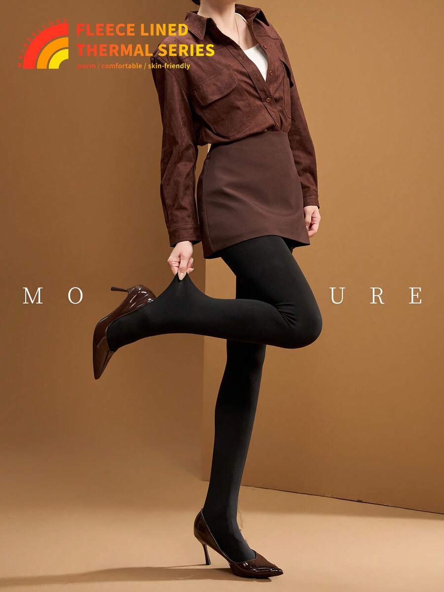 MOIRÉALLURE 1-Pair Pack Women's Fashionable Opaque Fleece Tights High-Stretch Thermal Base Layer Leggings - Black - View 1