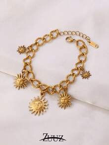 1pc Stainless Steel Sun Charm Bracelet For Women Fashion Simple 18K Gold Plated Multiple Charm Bracelets Jewelry - Bracelet - View 7