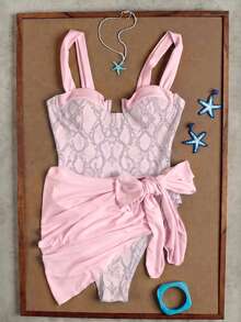Women's Light Blue Floral Plaid Spaghetti Strap Swimsuit, Sweet Girl Vacation Style 2-Piece Bikini, 2026 Spring/Summer Beach Style - Multicolor - View 1