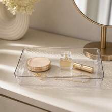 21.5x14.8x3cm Clear Plastic Rectangular Storage Tray, Vanity Organizer, Desktop Organizer, Random Color - Black - View 2