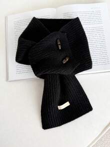 Women's Ribbed Knit Criss-Cross Scarf With Buttons, Comfortable Winter Short Scarf - Scarf - View 12