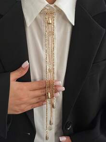 1pc Elegant Geometric CCB Beaded Teardrop Tassel Brooch, Suitable For Wedding Party, Vacation, Perfect Couple Gift, Birthday Surprise - Gold - View 6