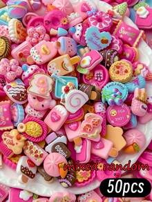 50 pezzi Charms 3D per arte di unghie a forma di torta dolce, mix di dessert rosa e caramelle in resina con strass, decorazioni kawaii carine per unghie, accessori fai-da-te per manicure, stile casuale - Multicolore - Visualizzare 11