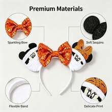 Disney Orange Sequin Bow Mickey Ears Headband, Vintage Halloween Mummy Design, Fabric Wrapped Sequin Accessory, Halloween Parade And Theme Party Cosplay Photo Prop - Style 1 - View 5