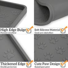 Alfombrilla de silicona con muchas huellas de patas para mascotas, perro y gato, impermeable para prevenir el desbordamiento de comida y agua - Rosa - Ver 5