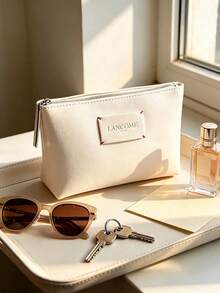 Lancôme Matte Ivory Waterproof Faux Leather Cosmetic Bag, No Rivet Stitched Label, Portable Foldable Travel Makeup Organizer Bag LANCOME-GIFT-15 - White - View 1