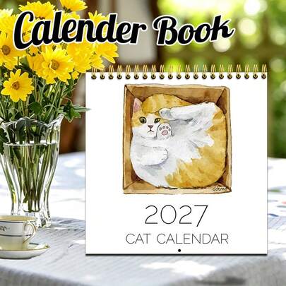 Cute Kitten Calendar, With Birthday And Anniversary Records, Fun Illustrations, 12 Months, A Birthday And Back-To-School Gift For Your Loved One, Holiday Gift, Stationery.