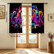 2PCS Game Curtains, Colorful Gamer Game Controller Pattern Rod Pocket Window Drapes, Modern Gaming Style Window Curtains For Bedroom Game Room Home DecorPolyester Rod Pocket Drapes For Living Room, Bedroom,160gsm - Multicolor - View 12