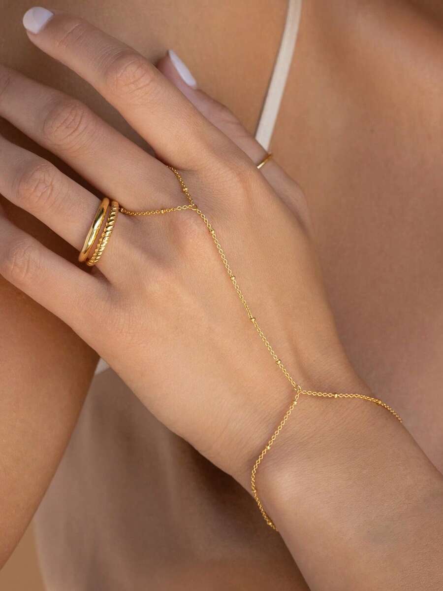 1pc Stainless Steel Waterproof Minimalist Finger Chain Beaded Bracelet Bohemian Style Wedding Jewelry Women Gift - Bracelet - View 1
