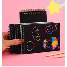 Art Paper Coil Scratch Art Book, Colorful Portable Scratch Painting, Creative Thickened, 1 Book With 8 Pages, Includes 1 Bamboo Pen, Student DIY Free-Hand Drawing Book, Educational And Fun, Doodle Art Scratch Painting Book, Multiple Styles Available - Multiple - View 2