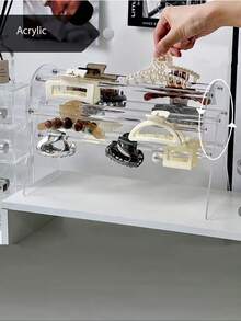 1pc Double/Single Layer Hair Claw Holder, Hair Hoop Storage Rack. Acrylic Material 360° Rotating/Fixed Hair Accessory Storage Rack, Suitable For Bathroom Hair Accessory Storage And Countertop Display - Transparent Acrylic Hair Tie Holder. Women's And Girls' Hair Tie And Hair Accessory Storage Rack, Crystal Hair Accessory Storage Rack Is The Perfect Choice For Gender Reveal Party, Birthday, Wedding, Party, Perfect Gift For Colleagues, Friends And Family, Back To School Season Essential - Clear - View 5