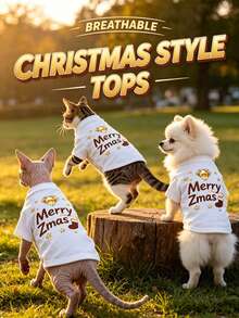 1 Stück Weihnachtliche Festliche Muster Haustier Oberteile, leichte atmungsaktive Freizeitkleidung für Hunde & Katzen Feiertags-Verkleidung - Verschiedenfarbig - Übersicht 7